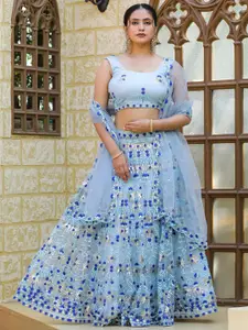 TIKODI Embroidered Sequinned Semi-Stitched Lehenga & Unstitched Blouse With Dupatta