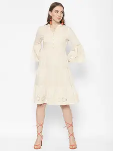 HOUSE OF KKARMA Bell Sleeve Cotton Fit & Flare Dress