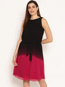 HOUSE OF KKARMA Tie and Dye Dyed Sleeveless Pleated Detail Georgette Fit & Flare Dress