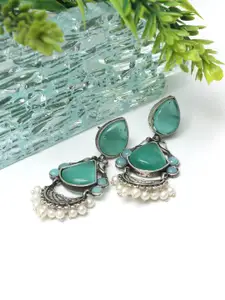 Ozanoo Silver-Plated Artificial Stones Studded Drop Earrings