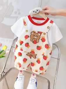 INCLUD Girls Graphic Printed Cotton Dungaree With T-Shirt