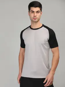 CHKOKKO Colourblocked Round Neck Raglan Sleeves Applique Sports T-shirt