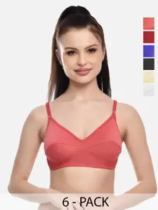 FIMS Pack Of 6 Full Coverage Non Padded Cotton Everyday Bras With All Day Comfort