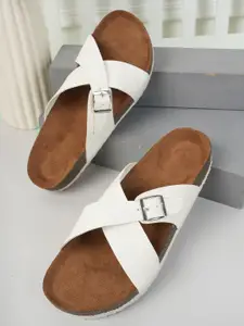 MOZAFIA Textured Open Toe Flats