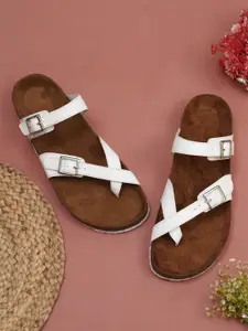 MOZAFIA Textured Open Toe Flats