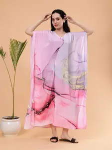 Shararat V Neck Printed Silk Kaftan Maxi Nightdress