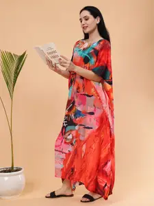 Shararat Floral Digital Printed Feather Silk Fabric Kaftan Nightdress