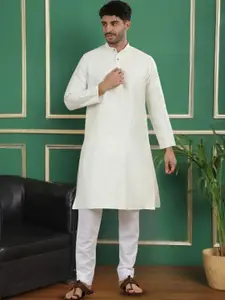 TATTVA Floral Long Sleeves Mandarin Collar Angrakha Kurta with Pyjamas