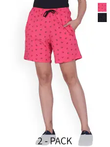 BAESD Women Pack Of 2 Printed High-Rise Lounge Shorts
