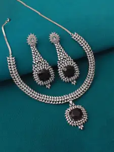 Mirana Rhodium-Plated Cubic Zirconia Studded Necklace with Earrings