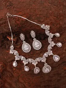 Mirana Rhodium-Plated Cubic Zirconia Studded Necklace With Earrings