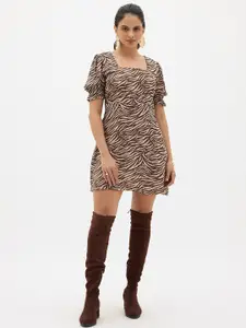 Virgio Animal Printed Puff Sleeve Sheath Dress