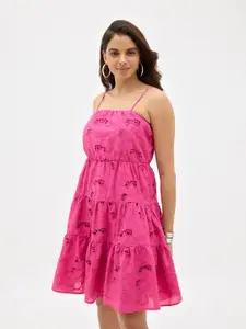 Virgio Floral Printed Shoulder Straps Fit & Flare Dress