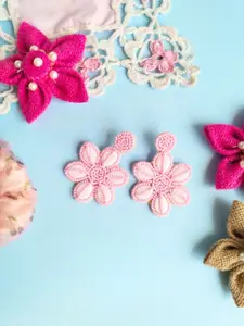 Sangria Stones-Studded & Beaded Bohemian Floral Drop Earrings