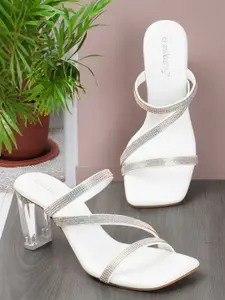 DressBerry White Embellished Block Heels