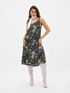 Virgio Floral Printed Shoulder Straps A-Line Dress