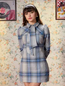 Virgio Checked Neck-Tie up Shirt Dress