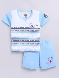 Nottie Planet Infant Boys Conversational Printed Pure Cotton Tshirt With Shorts