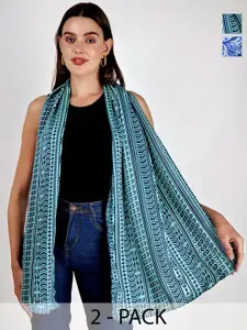 Anouk Women Green & Blue Pack Of 2 Printed Scarves