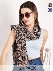 Anouk Women Black & Blue Pack Of 2 Printed Scarves