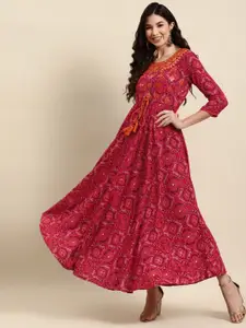 all about you Red & Orange Coloured Ethnic Motifs Printed A-Line Maxi Dress