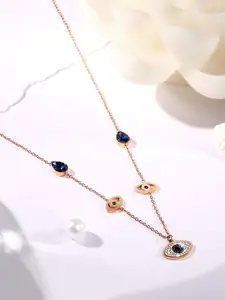ASMITTA JEWELLERY Rose Gold-Plated Cubic Zirconia Pendants with Chain