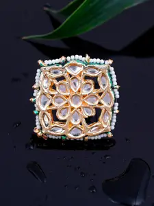 Silvermerc Designs Gold-Plated Kundan-Studded & Beaded Adjustable Finger Ring