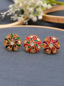 Silvermerc Designs Set Of 3 Gold Plated Kundan Studded Finger Rings