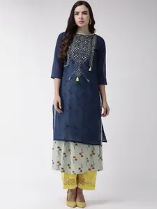 all about you Ethnic Motifs Printed Boat Neck Thread Work Cotton A-Line Kurta