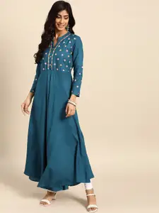 all about you Mandarin Collar Yoke Design Thread Work A-Line Kurta