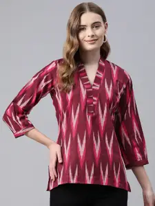 One Femme Ikat Printed Cotton Top