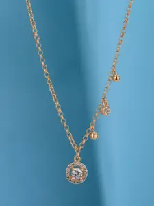 VANBELLE Women 925 Sterling Silver 18kt Rose Gold Plated with CZ Circular Necklace