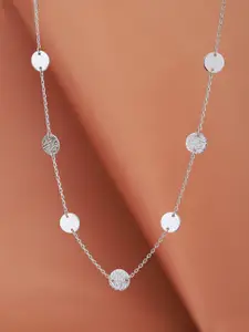 VANBELLE Women 925 Sterling Silver Rhodium Plated Textured & Plain Disc Necklace