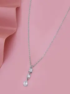 VANBELLE Women 925 Sterling Silver Rhodium Plated with CZ Dangling Solitaire Necklace