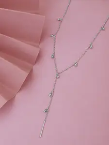 VANBELLE Women 925 Sterling Silver Rhodium Plated with Dangling Bar & Bead Lariat Necklace