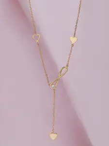 VANBELLE Women 925 Sterling Silver 18kt Rose Gold Plated with CZ & Heart Lariat Necklace