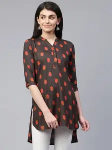 all about you Ethnic Motifs Printed High-Low Liva Straight Short Kurti