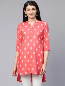 all about you Ethnic Motifs Printed Mandarin Collar High Low Short Kurti