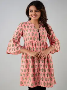 all about you Floral Printed Mandarin Collar Bell Sleeves A-Line Short Kurti