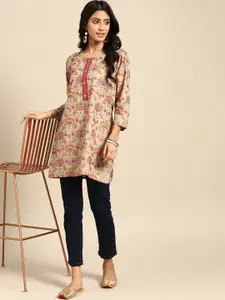 all about you Floral Printed Round Neck Straight Pure Cotton Kurti