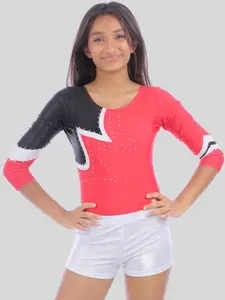 IKAANYA Girls Gymnastics Colorblocked Leotard With Shorts Clothing Set