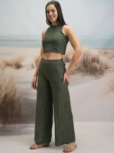 Tokyo Talkies Sleeveless Crochet Crop Top With Palazzo Co-Ords