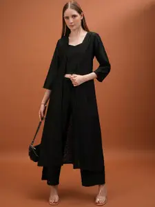 Tokyo Talkies Black Crochet Top With Trouser With Shrug