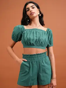 Tokyo Talkies Off-Shoulder Pure Cotton Top With Short Co-Ords