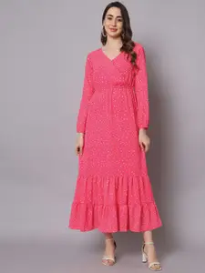 HELLO DESIGN Polka Dots Print Long Puff Sleeve Georgette Maxi Dress