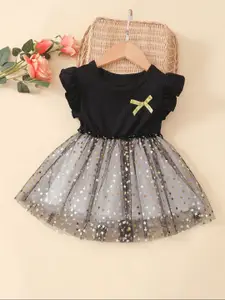BAESD Girls Embellished Flutter Sleeve Net Fit & Flare Dress