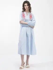 RAREISM Striped Fit & Flare Cotton Midi Dress