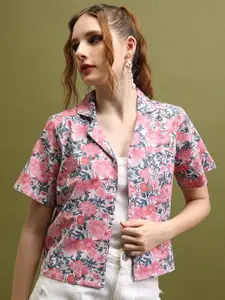 Tokyo Talkies Shirt Collar Short Sleeves Floral Print Cotton Shirt Style Top