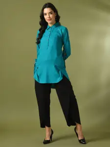 Sangria Cotton Shirt-Collar Longline Top