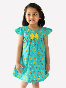 Campana Girls Short Sleeves Knee Length A-Line Printed Cotton Dress